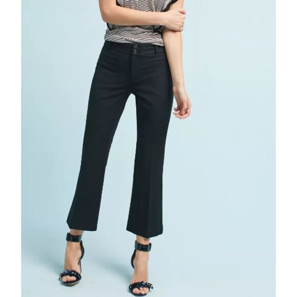 ~ Anthropologie 12 "The Essential Crop Flare" Dk Blue Wash Scarf Tie Denim Jeans - Picture 3 of 16